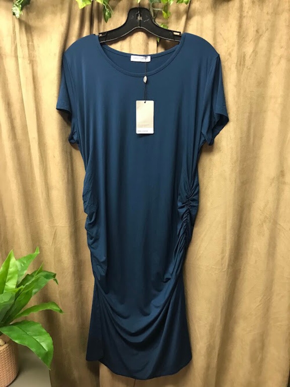 SMALLSHOW XL Blue Maternity Dress with Side Ruching Detail